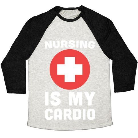 Virgin Teez  Baseball Tee Unisex Tri-Blend Baseball Tee / small / Oatmeal / Black NURSING IS MY CARDIO UNISEX TRI-BLEND BASEBALL TEE