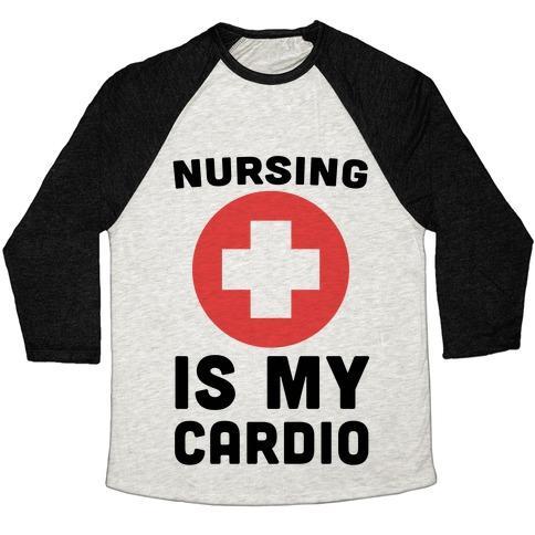 Virgin Teez  Baseball Tee Unisex Tri-Blend Baseball Tee / small / Oatmeal / Black NURSING IS MY CARDIO UNISEX TRI-BLEND BASEBALL TEE