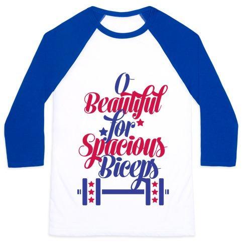 Virgin Teez  Baseball Tee Unisex Classic Baseball Tee / x-small / White/Blue O BEAUTIFUL, FOR SPACIOUS BICEPS UNISEX CLASSIC BASEBALL TEE