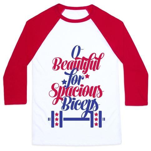 Virgin Teez  Baseball Tee Unisex Classic Baseball Tee / x-small / White/Red O BEAUTIFUL, FOR SPACIOUS BICEPS UNISEX CLASSIC BASEBALL TEE