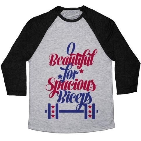 Virgin Teez  Baseball Tee Unisex Tri-Blend Baseball Tee / small / Athletic Gray / Black O BEAUTIFUL, FOR SPACIOUS BICEPS UNISEX TRI-BLEND BASEBALL TEE