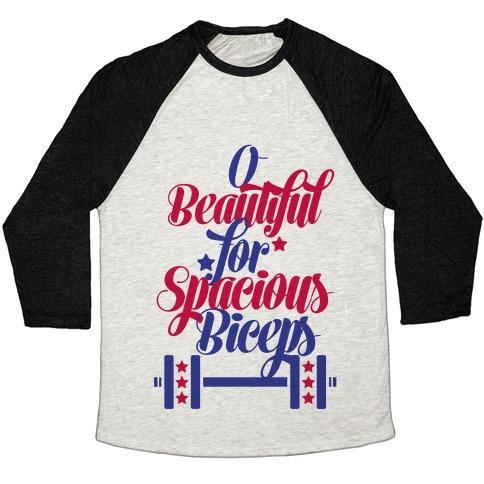 Virgin Teez  Baseball Tee Unisex Tri-Blend Baseball Tee / small / Oatmeal / Black O BEAUTIFUL, FOR SPACIOUS BICEPS UNISEX TRI-BLEND BASEBALL TEE