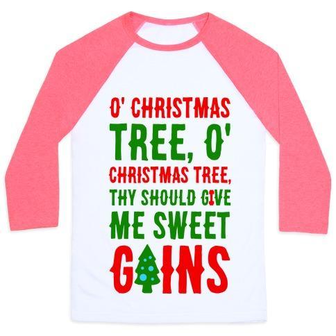 Virgin Teez  Baseball Tee Unisex Classic Baseball Tee / x-small / White/Neon Pink O' CHRISTMAS TREE THY SHOULD GIVE ME SWEET GAINS UNISEX CLASSIC BASEBALL TEE