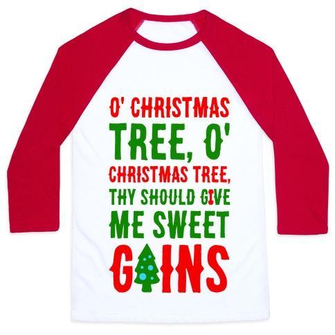 Virgin Teez  Baseball Tee Unisex Classic Baseball Tee / x-small / White/Red O' CHRISTMAS TREE THY SHOULD GIVE ME SWEET GAINS UNISEX CLASSIC BASEBALL TEE