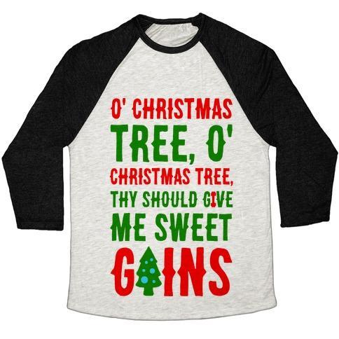 Virgin Teez  Baseball Tee Unisex Tri-Blend Baseball Tee / small / Oatmeal / Black O' CHRISTMAS TREE THY SHOULD GIVE ME SWEET GAINS UNISEX TRI-BLEND BASEBALL TEE