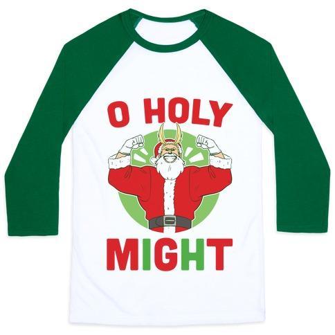 Virgin Teez  Baseball Tee Unisex Classic Baseball Tee / x-small / White/Dark Green O HOLY MIGHT - ALL MIGHT UNISEX CLASSIC BASEBALL TEE