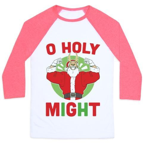 Virgin Teez  Baseball Tee Unisex Classic Baseball Tee / x-small / White/Neon Pink O HOLY MIGHT - ALL MIGHT UNISEX CLASSIC BASEBALL TEE