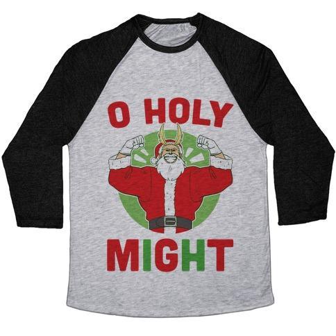Virgin Teez  Baseball Tee Unisex Tri-Blend Baseball Tee / small / Athletic Gray / Black O HOLY MIGHT - ALL MIGHT UNISEX TRI-BLEND BASEBALL TEE