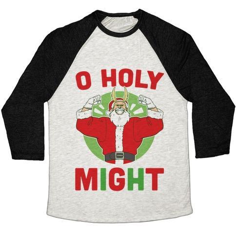 Virgin Teez  Baseball Tee Unisex Tri-Blend Baseball Tee / small / Oatmeal / Black O HOLY MIGHT - ALL MIGHT UNISEX TRI-BLEND BASEBALL TEE