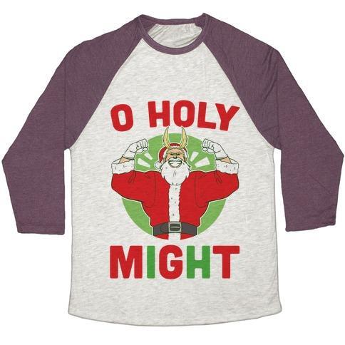Virgin Teez  Baseball Tee Unisex Tri-Blend Baseball Tee / small / Oatmeal / Maroon O HOLY MIGHT - ALL MIGHT UNISEX TRI-BLEND BASEBALL TEE