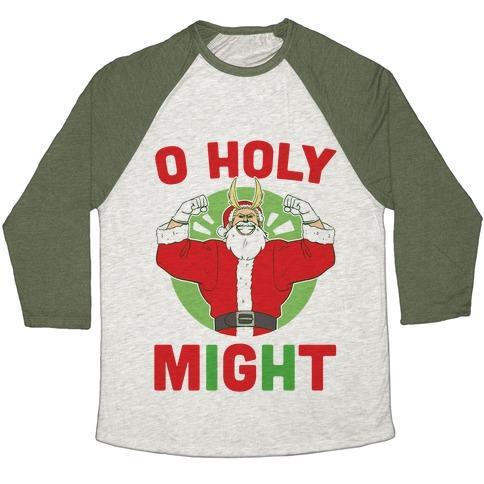 Virgin Teez  Baseball Tee Unisex Tri-Blend Baseball Tee / small / Oatmeal / Moss O HOLY MIGHT - ALL MIGHT UNISEX TRI-BLEND BASEBALL TEE