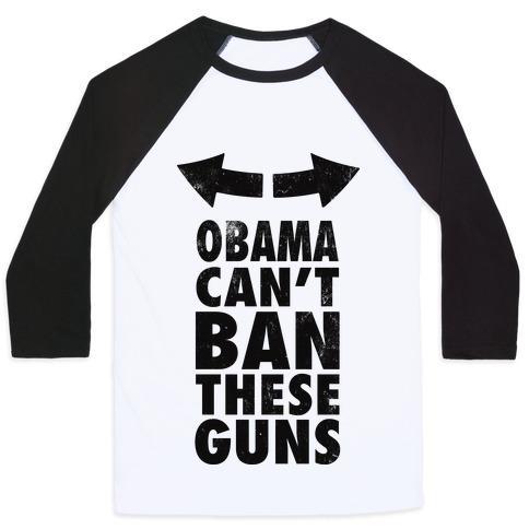 Virgin Teez  Baseball Tee Unisex Classic Baseball Tee / x-small / White/Black OBAMA CAN'T BAN THESE GUNS UNISEX CLASSIC BASEBALL TEE
