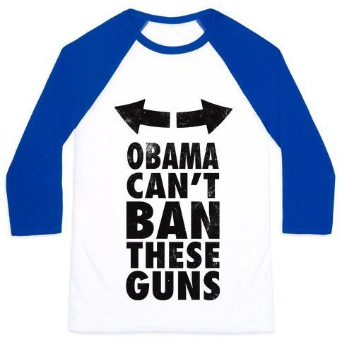 Virgin Teez  Baseball Tee Unisex Classic Baseball Tee / x-small / White/Blue OBAMA CAN'T BAN THESE GUNS UNISEX CLASSIC BASEBALL TEE