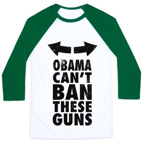 Virgin Teez  Baseball Tee Unisex Classic Baseball Tee / x-small / White/Dark Green OBAMA CAN'T BAN THESE GUNS UNISEX CLASSIC BASEBALL TEE