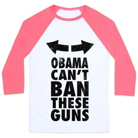 Virgin Teez  Baseball Tee Unisex Classic Baseball Tee / x-small / White/Neon Pink OBAMA CAN'T BAN THESE GUNS UNISEX CLASSIC BASEBALL TEE