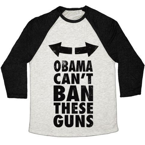 Virgin Teez  Baseball Tee Unisex Tri-Blend Baseball Tee / small / Oatmeal / Black OBAMA CAN'T BAN THESE GUNS UNISEX TRI-BLEND BASEBALL TEE