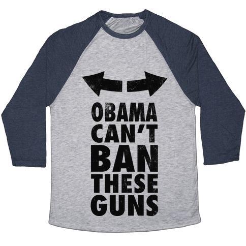 Virgin Teez  Baseball Tee Unisex Tri-Blend Baseball Tee / small / Athletic Gray / Navy OBAMA CAN'T BAN THESE GUNS UNISEX TRI-BLEND BASEBALL TEE