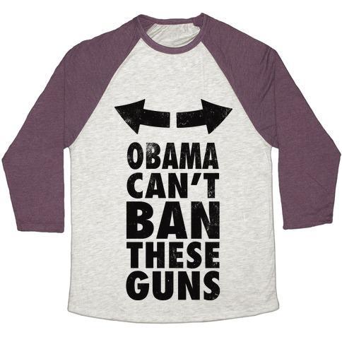 Virgin Teez  Baseball Tee Unisex Tri-Blend Baseball Tee / small / Oatmeal / Maroon OBAMA CAN'T BAN THESE GUNS UNISEX TRI-BLEND BASEBALL TEE