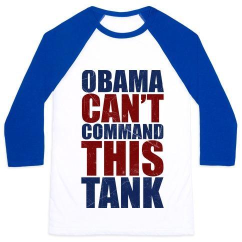 Virgin Teez  Baseball Tee Unisex Classic Baseball Tee / x-small / White/Blue OBAMA CAN'T COMMAND THIS TANK UNISEX CLASSIC BASEBALL TEE