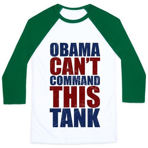 Virgin Teez  Baseball Tee Unisex Classic Baseball Tee / x-small / White/Dark Green OBAMA CAN'T COMMAND THIS TANK UNISEX CLASSIC BASEBALL TEE