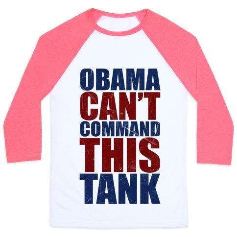 Virgin Teez  Baseball Tee Unisex Classic Baseball Tee / x-small / White/Neon Pink OBAMA CAN'T COMMAND THIS TANK UNISEX CLASSIC BASEBALL TEE