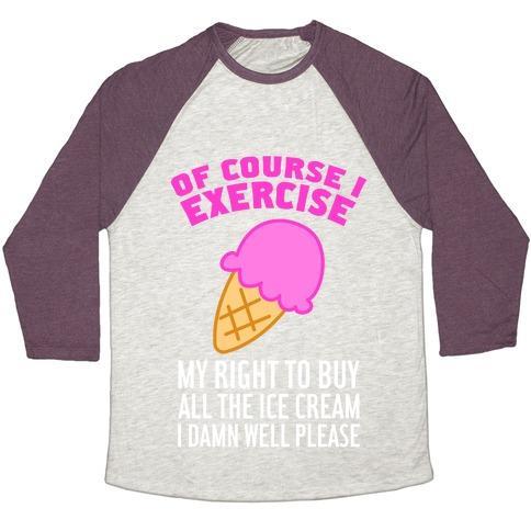 Virgin Teez  Baseball Tee Unisex Tri-Blend Baseball Tee / small / Oatmeal / Maroon OF COURSE I EXERCISE UNISEX TRI-BLEND BASEBALL TEE