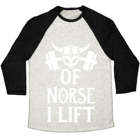 Virgin Teez  Baseball Tee Unisex Tri-Blend Baseball Tee / small / Oatmeal / Black OF NORSE I LIFT UNISEX TRI-BLEND BASEBALL TEE