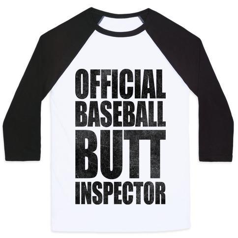 Virgin Teez  Baseball Tee Unisex Classic Baseball Tee / x-small / White/Black OFFICIAL BASEBALL BUTT INSPECTOR UNISEX CLASSIC BASEBALL TEE