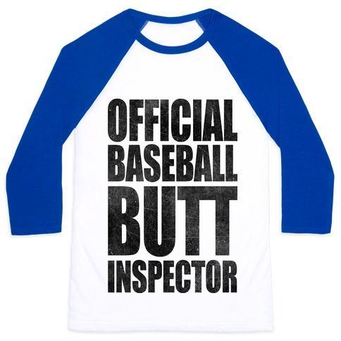 Virgin Teez  Baseball Tee Unisex Classic Baseball Tee / x-small / White/Blue OFFICIAL BASEBALL BUTT INSPECTOR UNISEX CLASSIC BASEBALL TEE