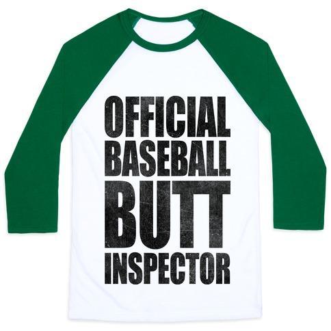 Virgin Teez  Baseball Tee Unisex Classic Baseball Tee / x-small / White/Dark Green OFFICIAL BASEBALL BUTT INSPECTOR UNISEX CLASSIC BASEBALL TEE