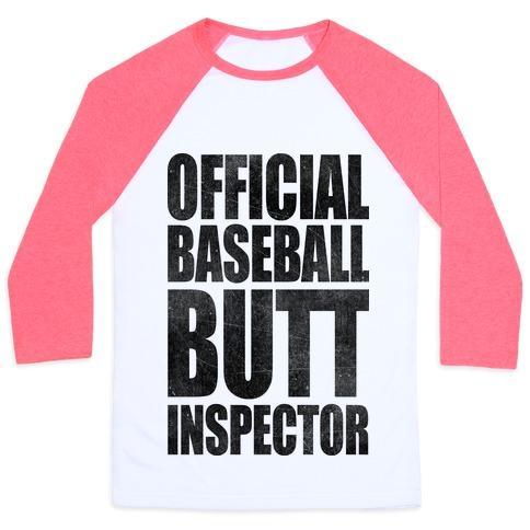 Virgin Teez  Baseball Tee Unisex Classic Baseball Tee / x-small / White/Neon Pink OFFICIAL BASEBALL BUTT INSPECTOR UNISEX CLASSIC BASEBALL TEE