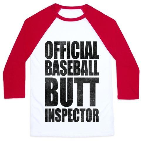 Virgin Teez  Baseball Tee Unisex Classic Baseball Tee / x-small / White/Red OFFICIAL BASEBALL BUTT INSPECTOR UNISEX CLASSIC BASEBALL TEE