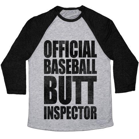 Virgin Teez  Baseball Tee Unisex Tri-Blend Baseball Tee / small / Athletic Gray / Black OFFICIAL BASEBALL BUTT INSPECTOR UNISEX TRI-BLEND BASEBALL TEE