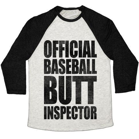Virgin Teez  Baseball Tee Unisex Tri-Blend Baseball Tee / small / Oatmeal / Black OFFICIAL BASEBALL BUTT INSPECTOR UNISEX TRI-BLEND BASEBALL TEE