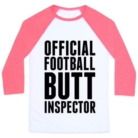 Virgin Teez  Baseball Tee Unisex Classic Baseball Tee / x-small / White/Neon Pink OFFICIAL FOOTBALL BUTT INSPECTOR UNISEX CLASSIC BASEBALL TEE