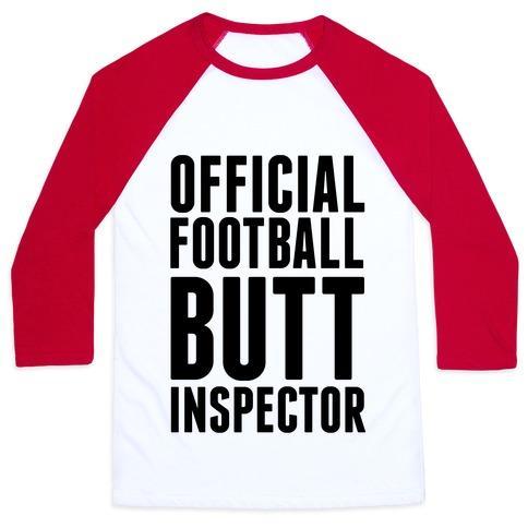 Virgin Teez  Baseball Tee Unisex Classic Baseball Tee / x-small / White/Red OFFICIAL FOOTBALL BUTT INSPECTOR UNISEX CLASSIC BASEBALL TEE