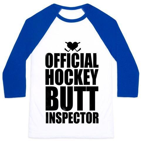 Virgin Teez  Baseball Tee Unisex Classic Baseball Tee / x-small / White/Blue OFFICIAL HOCKEY BUTT INSPECTOR UNISEX CLASSIC BASEBALL TEE