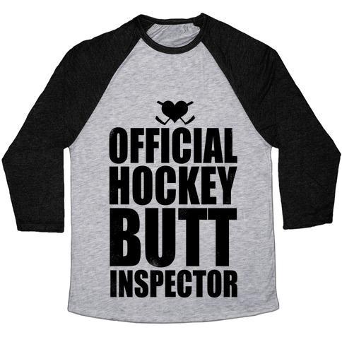 Virgin Teez  Baseball Tee Unisex Tri-Blend Baseball Tee / small / Athletic Gray / Black OFFICIAL HOCKEY BUTT INSPECTOR UNISEX TRI-BLEND BASEBALL TEE