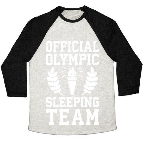 Virgin Teez  Baseball Tee Unisex Tri-Blend Baseball Tee / small / Oatmeal / Black OFFICIAL OLYMPIC SLEEPING TEAM UNISEX TRI-BLEND BASEBALL TEE