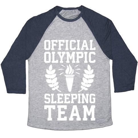 Virgin Teez  Baseball Tee Unisex Tri-Blend Baseball Tee / small / Athletic Gray / Navy OFFICIAL OLYMPIC SLEEPING TEAM UNISEX TRI-BLEND BASEBALL TEE