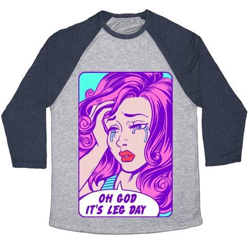 Virgin Teez  Baseball Tee Unisex Tri-Blend Baseball Tee / small / Athletic Gray / Navy OH GOD IT'S LEG DAY UNISEX TRI-BLEND BASEBALL TEE