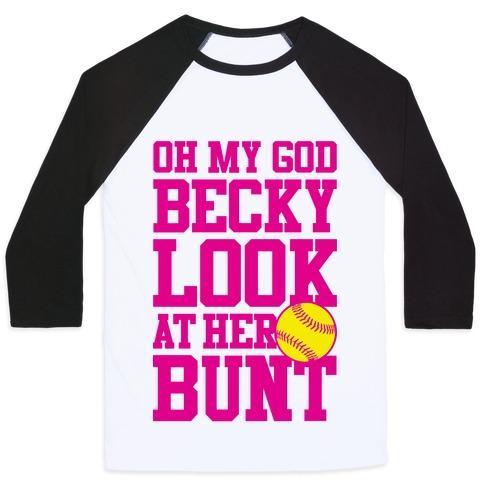 Virgin Teez  Baseball Tee Unisex Classic Baseball Tee / x-small / White/Black OH MY GOD BECKY LOOK AT HER BUNT UNISEX CLASSIC BASEBALL TEE