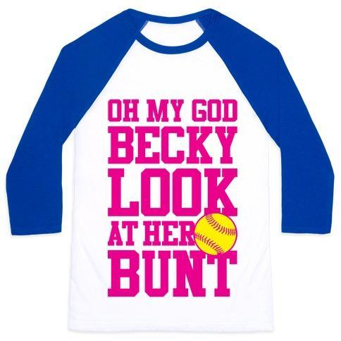 Virgin Teez  Baseball Tee Unisex Classic Baseball Tee / x-small / White/Blue OH MY GOD BECKY LOOK AT HER BUNT UNISEX CLASSIC BASEBALL TEE