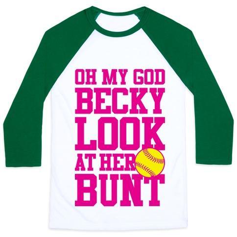 Virgin Teez  Baseball Tee Unisex Classic Baseball Tee / x-small / White/Dark Green OH MY GOD BECKY LOOK AT HER BUNT UNISEX CLASSIC BASEBALL TEE