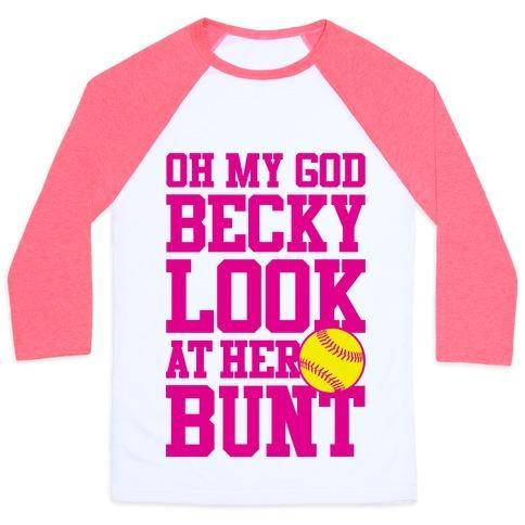 Virgin Teez  Baseball Tee Unisex Classic Baseball Tee / x-small / White/Neon Pink OH MY GOD BECKY LOOK AT HER BUNT UNISEX CLASSIC BASEBALL TEE