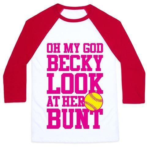 Virgin Teez  Baseball Tee Unisex Classic Baseball Tee / x-small / White/Red OH MY GOD BECKY LOOK AT HER BUNT UNISEX CLASSIC BASEBALL TEE