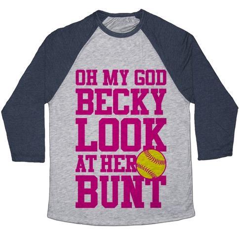 Virgin Teez  Baseball Tee Unisex Tri-Blend Baseball Tee / small / Athletic Gray / Navy OH MY GOD BECKY LOOK AT HER BUNT UNISEX TRI-BLEND BASEBALL TEE