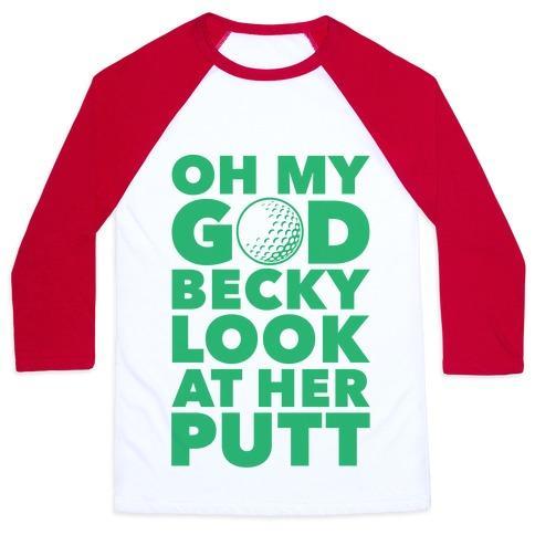 Virgin Teez  Baseball Tee Unisex Classic Baseball Tee / x-small / White/Red OH MY GOD BECKY LOOK AT HER PUTT UNISEX CLASSIC BASEBALL TEE