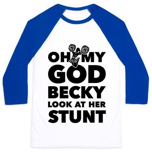 Virgin Teez  Baseball Tee Unisex Classic Baseball Tee / x-small / White/Blue OH MY GOD BECKY LOOK AT HER STUNT UNISEX CLASSIC BASEBALL TEE