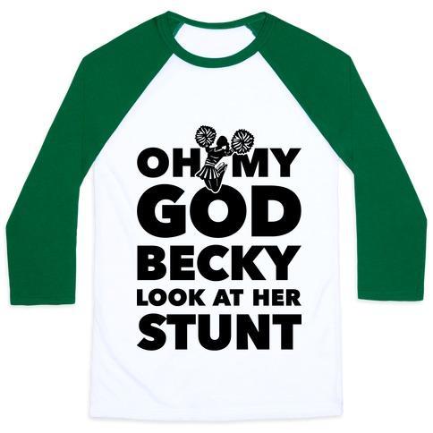 Virgin Teez  Baseball Tee Unisex Classic Baseball Tee / x-small / White/Dark Green OH MY GOD BECKY LOOK AT HER STUNT UNISEX CLASSIC BASEBALL TEE